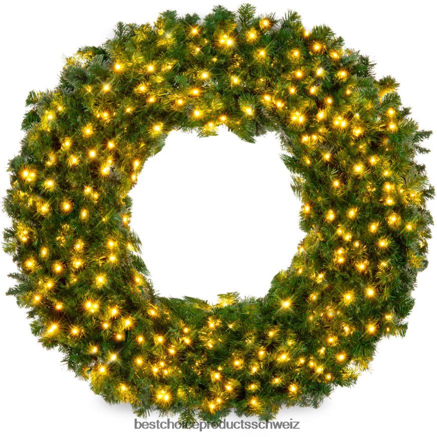 Best Choice Products Vorbeleuchteter künstlicher Tannen-Weihnachtskranz mit LED-Lichtern, Plug-in, PVC-Spitzen Schönheit 2JD02295