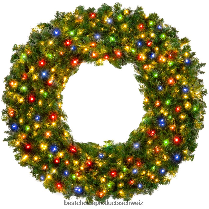 Best Choice Products Vorbeleuchteter künstlicher Tannen-Weihnachtskranz mit mehrfarbigen LED-Lichtern und PVC-Spitzen Schönheit 2JD022146