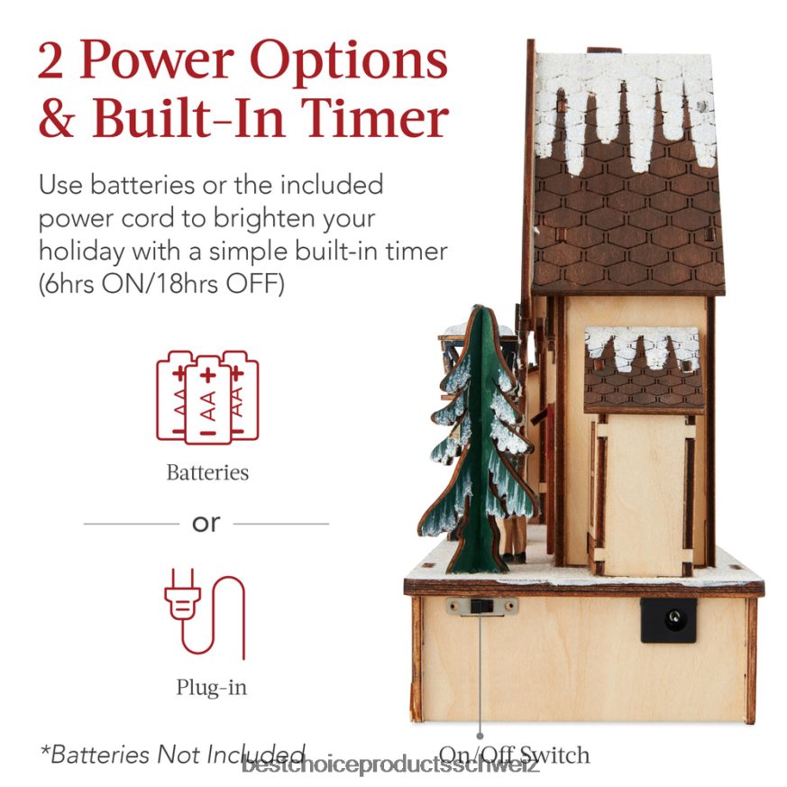 Best Choice Products Vorbeleuchtetes Weihnachtsdorf aus Holz, winterlicher Kaminsims mit 20 LED-Lichtern mehrfarbig 2JD022243