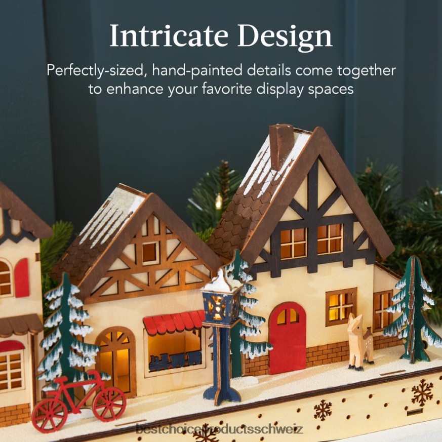Best Choice Products Vorbeleuchtetes Weihnachtsdorf aus Holz, winterlicher Kaminsims mit 20 LED-Lichtern mehrfarbig 2JD022243