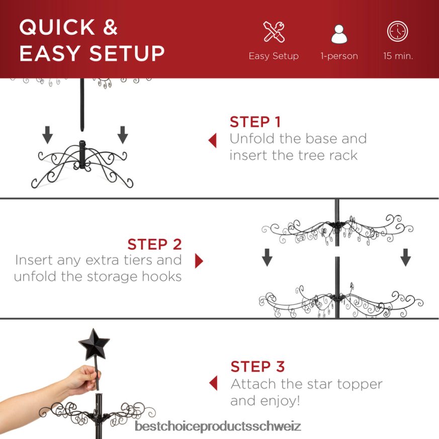 Best Choice Products Weihnachtsbaumschmuck-Display aus Schmiedeeisen mit einfacher Montage Schwarz 2JD022142