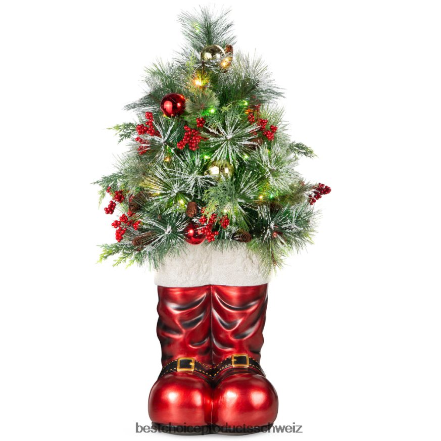 Best Choice Products Weihnachtsmannstiefel mit vordekoriertem Weihnachtsgrün und Lichtern Rot 2JD022107