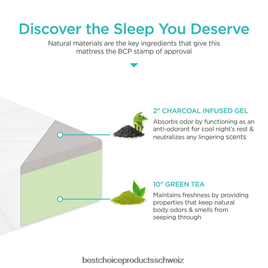 Best Choice Products 12 Zoll mittelfeste Gel-Memory-Schaum-Matratze aus grünem Tee und Bambuskohle Schönheit 2JD022593