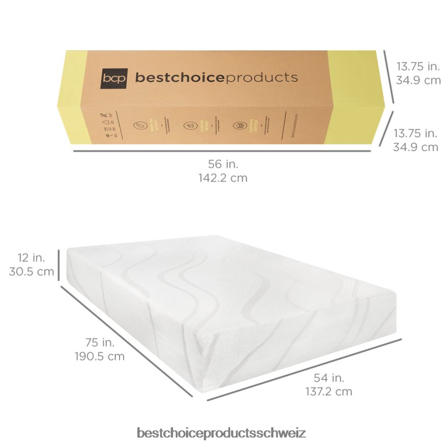 Best Choice Products 12 Zoll mittelfeste Gel-Memory-Schaum-Matratze aus grünem Tee und Bambuskohle Schönheit 2JD022593
