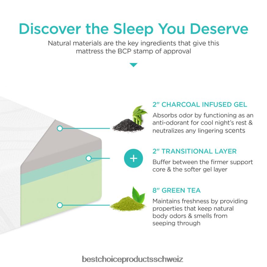 Best Choice Products 12 Zoll mittelweiche Gel-Memory-Schaum-Matratze aus grünem Tee und Bambuskohle Schönheit 2JD0221216