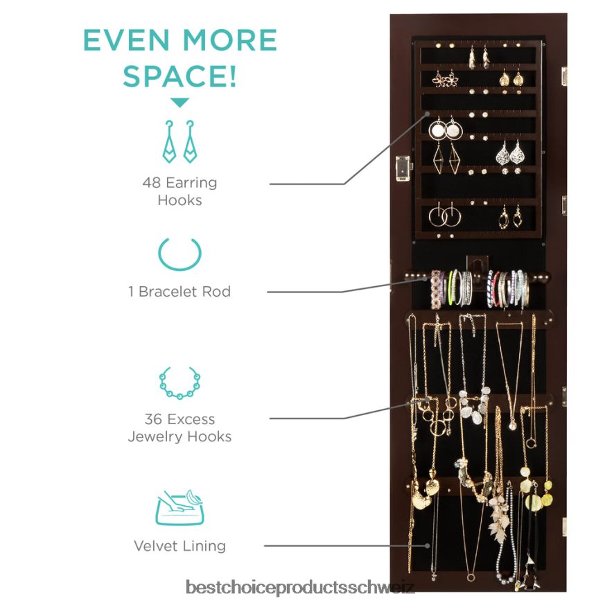 Best Choice Products 6-stufiger Schmuckspiegelschrank mit LED-Beleuchtung Espresso 2JD022711