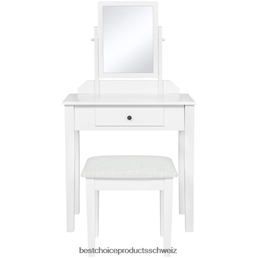 Best Choice Products Badezimmer-Schminktisch-Set mit Hocker Weiß 2JD0221302