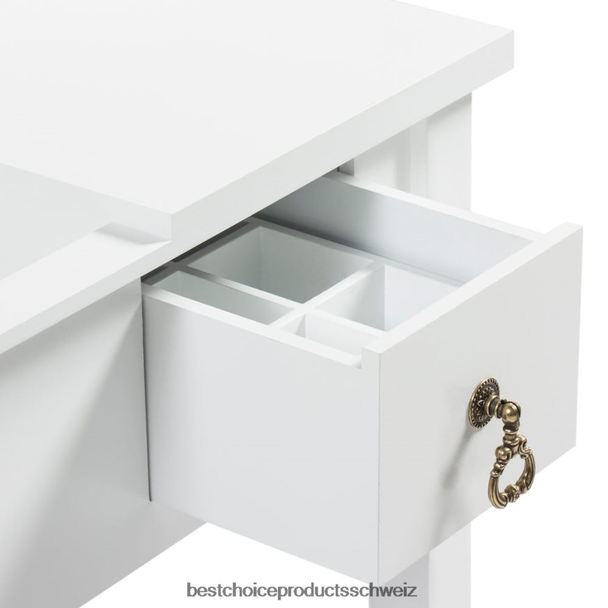 Best Choice Products Badezimmer-Schminktisch-Set mit quadratischem Spiegel und Hocker Weiß 2JD0221303