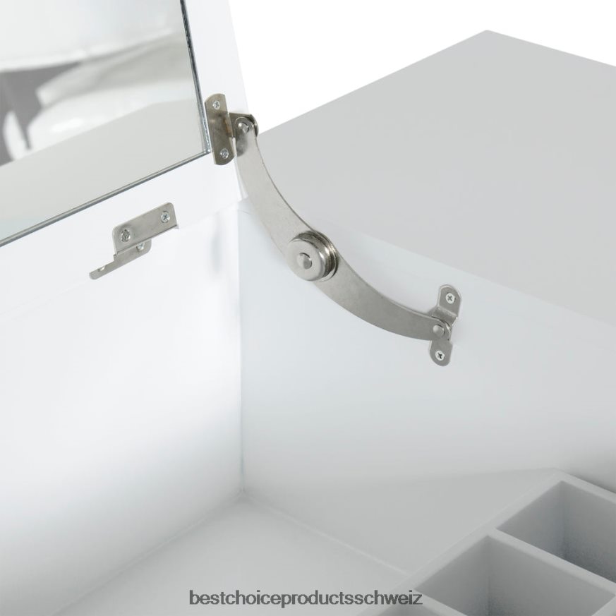 Best Choice Products Badezimmer-Schminktisch-Set mit quadratischem Spiegel und Hocker Weiß 2JD0221303