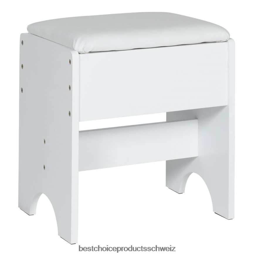 Best Choice Products Badezimmer-Schminktisch-Set mit quadratischem Spiegel und Hocker Weiß 2JD0221303