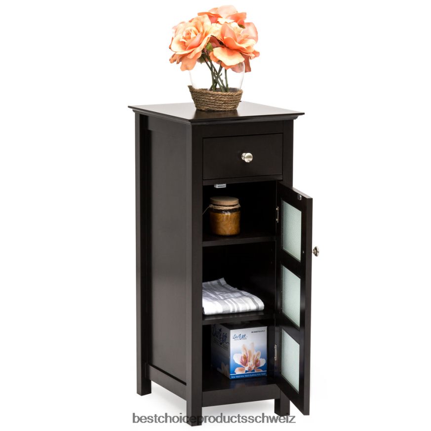 Best Choice Products Badezimmer-Unterschrank mit 3 Regalen und Doppeltüren aus gehärtetem Glas Espressobraun 2JD0221293