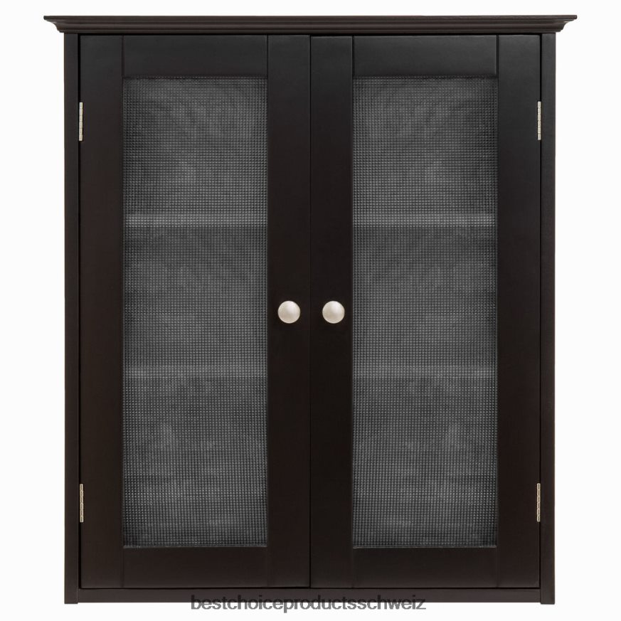 Best Choice Products Badezimmer-Wandaufbewahrungs-Medizinschrank mit Doppeltüren aus gehärtetem Glas braun 2JD0221282