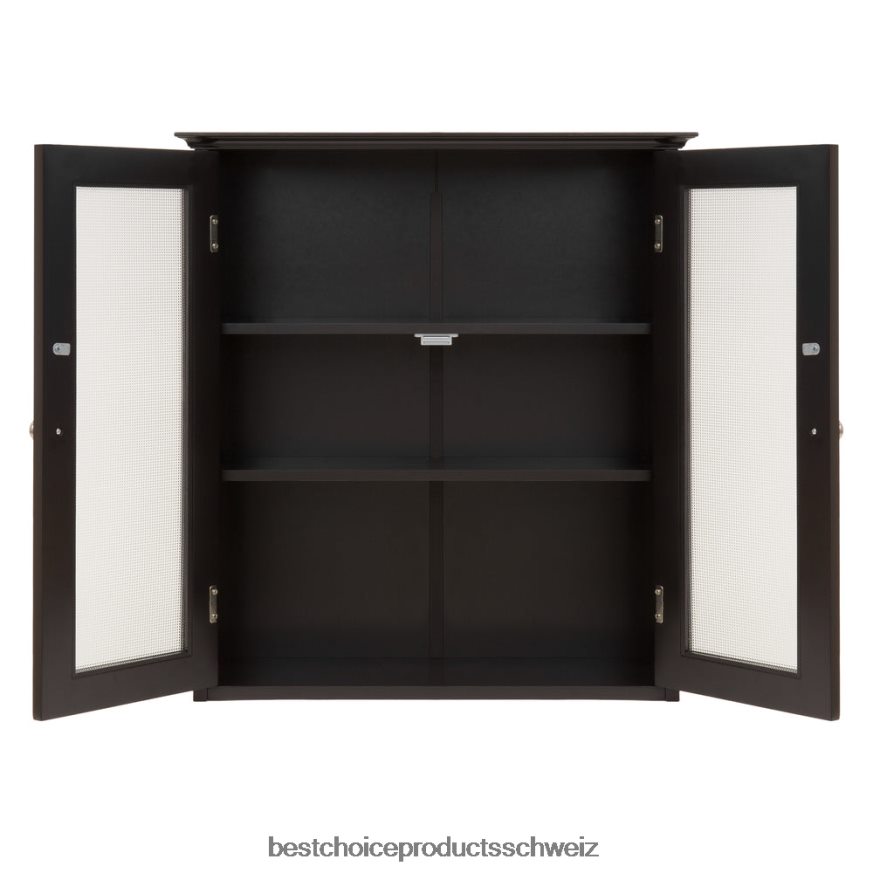 Best Choice Products Badezimmer-Wandaufbewahrungs-Medizinschrank mit Doppeltüren aus gehärtetem Glas braun 2JD0221282