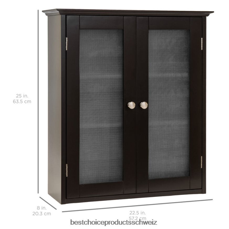 Best Choice Products Badezimmer-Wandaufbewahrungs-Medizinschrank mit Doppeltüren aus gehärtetem Glas braun 2JD0221282