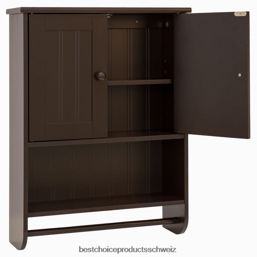 Best Choice Products Badezimmer-Wandaufbewahrungsschrank mit Doppeltüren und Handtuchhalter Espresso 2JD0221285