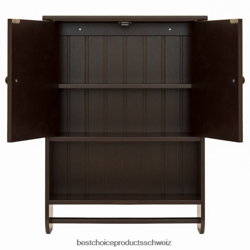 Best Choice Products Badezimmer-Wandaufbewahrungsschrank mit Doppeltüren und Handtuchhalter Espresso 2JD0221285