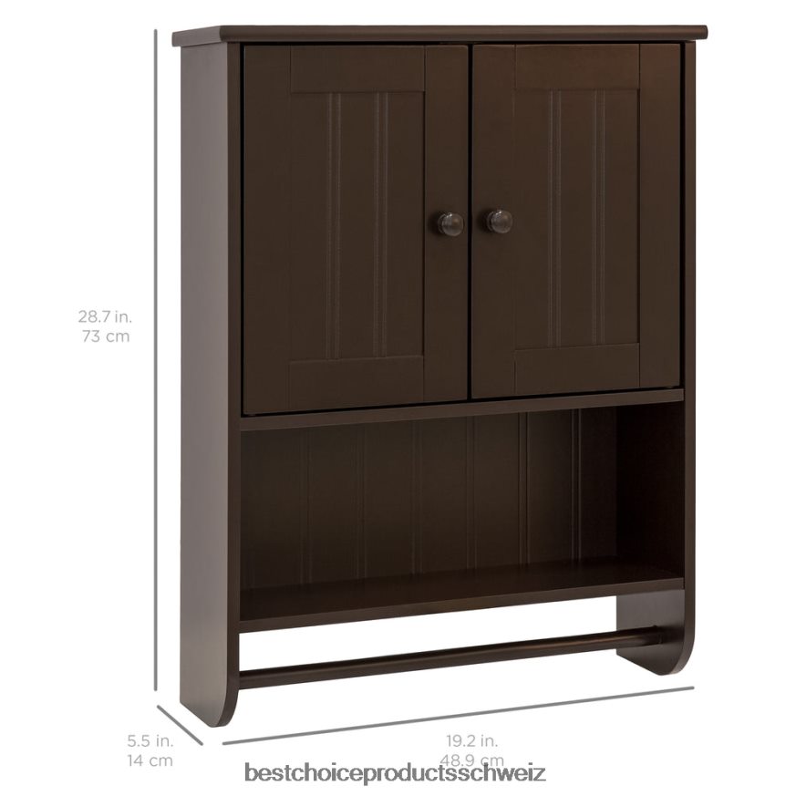 Best Choice Products Badezimmer-Wandaufbewahrungsschrank mit Doppeltüren und Handtuchhalter Espresso 2JD0221285