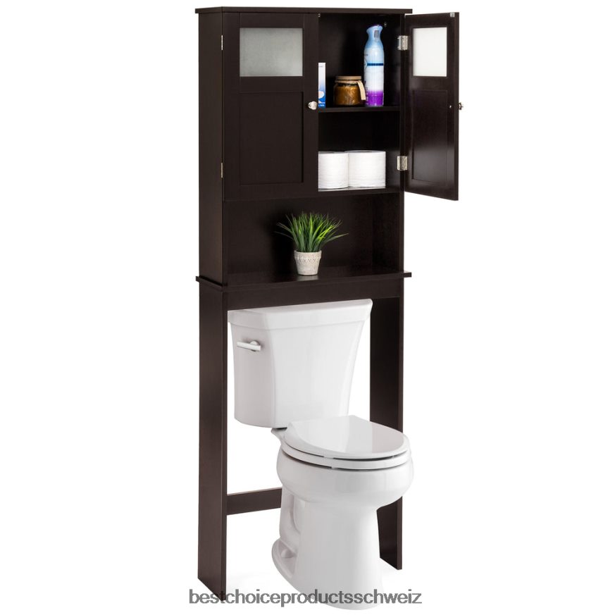 Best Choice Products Badezimmerschrank mit Doppeltür über der Toilette braun 2JD0221279