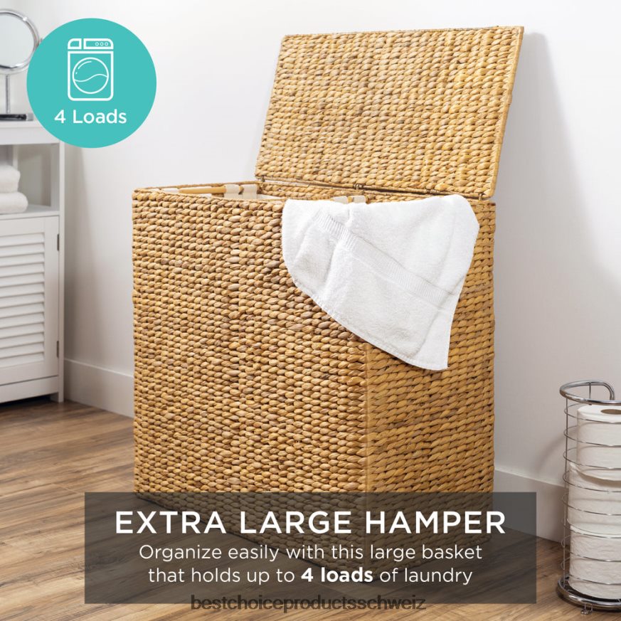 Best Choice Products Extra großer Doppel-Wäschekorb aus Wasserhyazinthe mit 2 Innenbeuteln braun 2JD022348