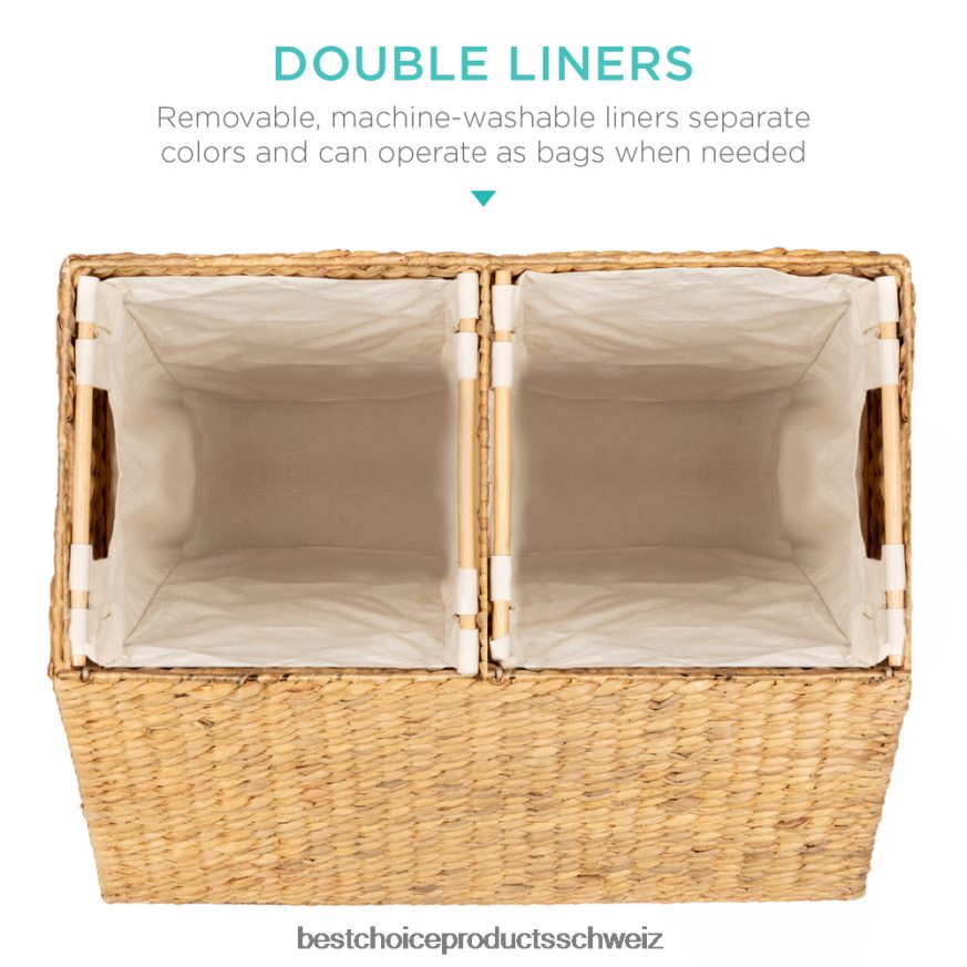 Best Choice Products Extra großer Doppel-Wäschekorb aus Wasserhyazinthe mit 2 Innenbeuteln braun 2JD022348