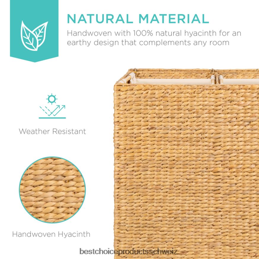 Best Choice Products Extra großer Doppel-Wäschekorb aus Wasserhyazinthe mit 2 Innenbeuteln braun 2JD022348