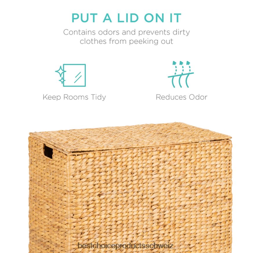 Best Choice Products Extra großer Doppel-Wäschekorb aus Wasserhyazinthe mit 2 Innenbeuteln braun 2JD022348