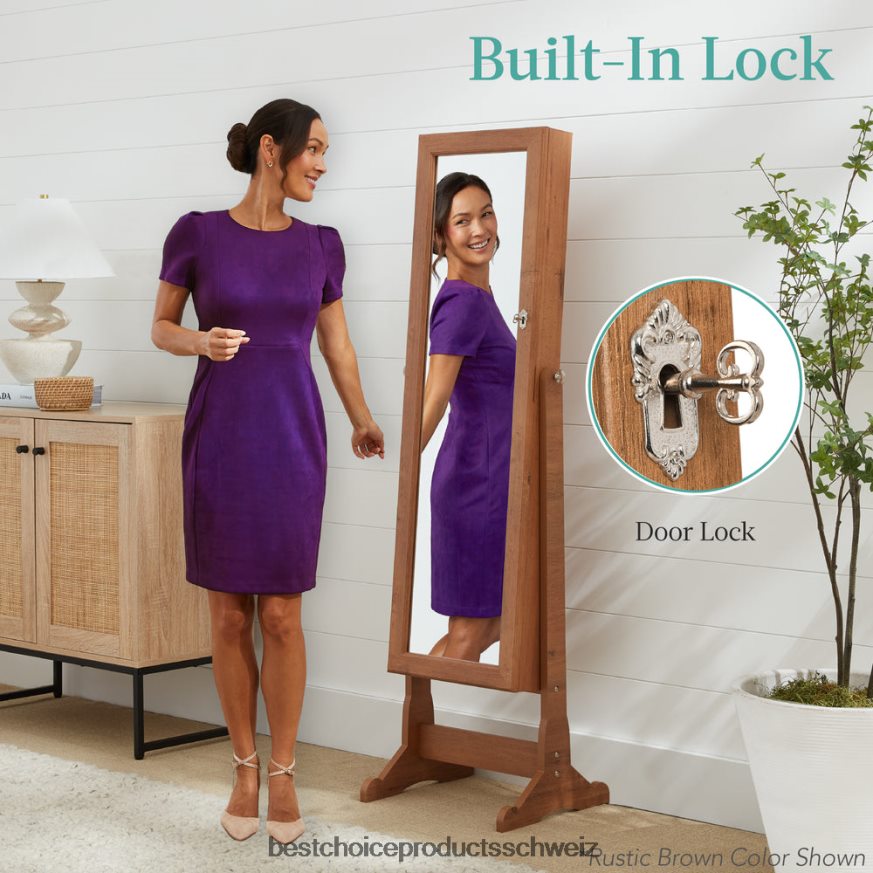 Best Choice Products Freistehender Schmuckspiegelschrank in voller Länge mit Samtinnenseite Lavendel 2JD0221200