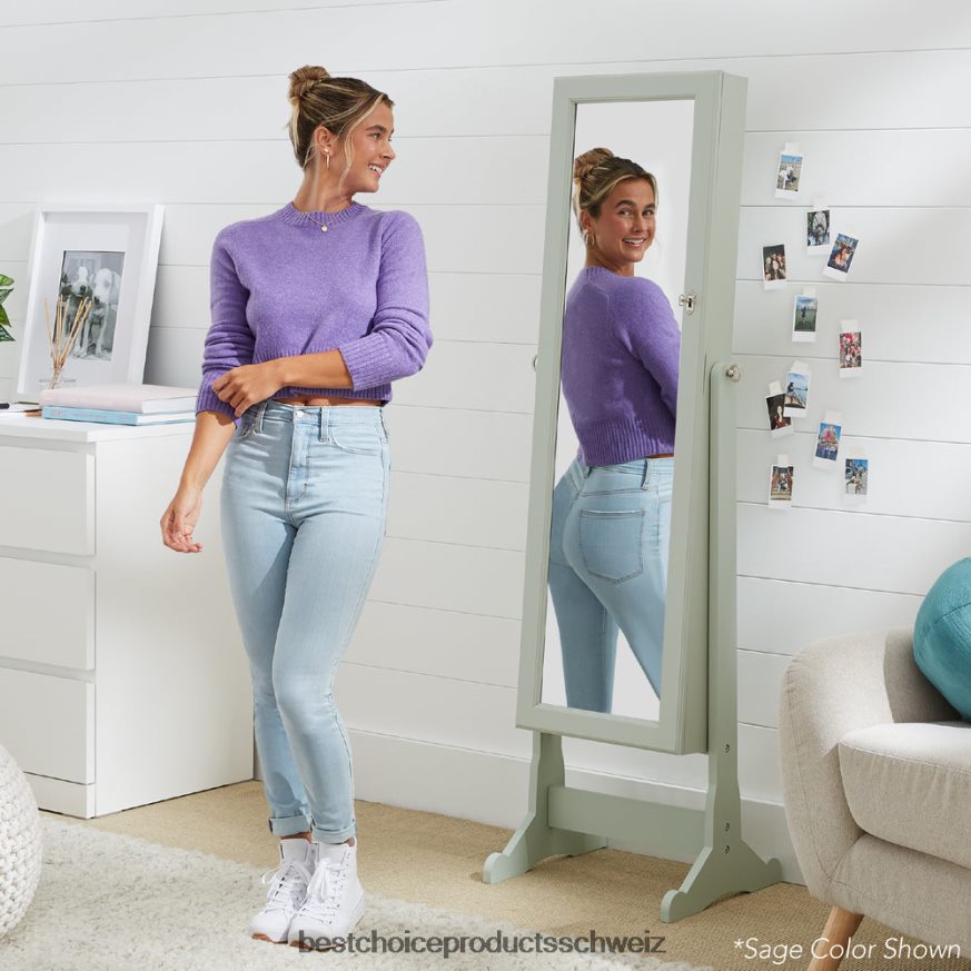 Best Choice Products Freistehender Schmuckspiegelschrank in voller Länge mit Samtinnenseite Lavendel 2JD0221200