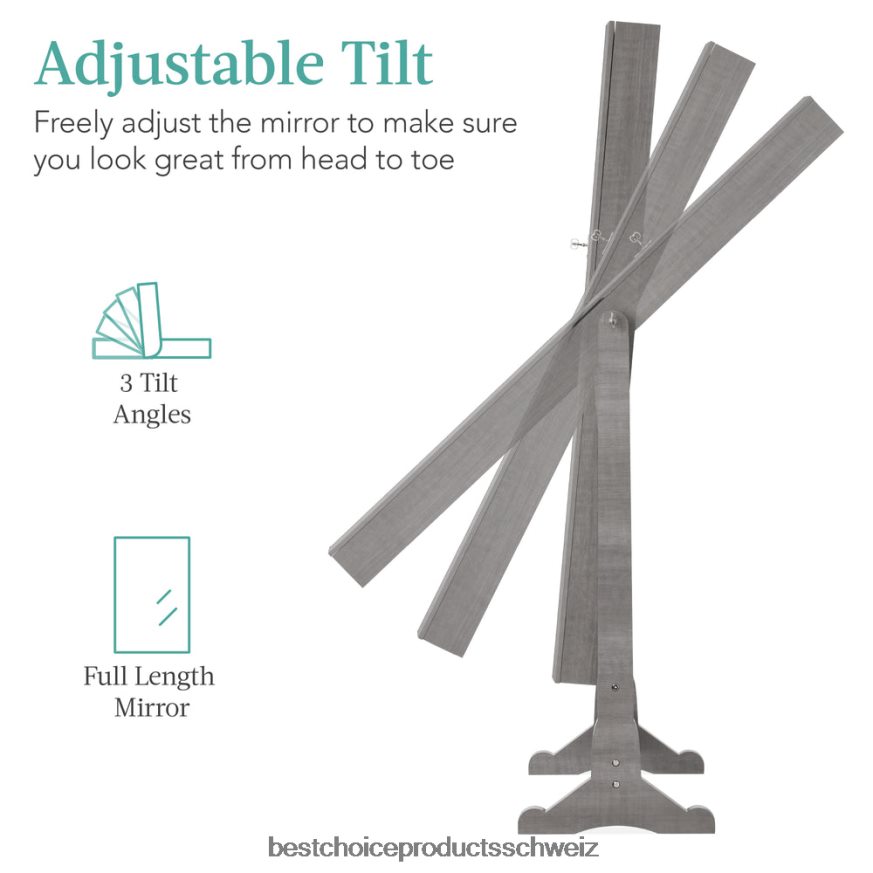 Best Choice Products Freistehender Schmuckspiegelschrank in voller Länge mit Samtinnenseite graue Eiche 2JD0221198