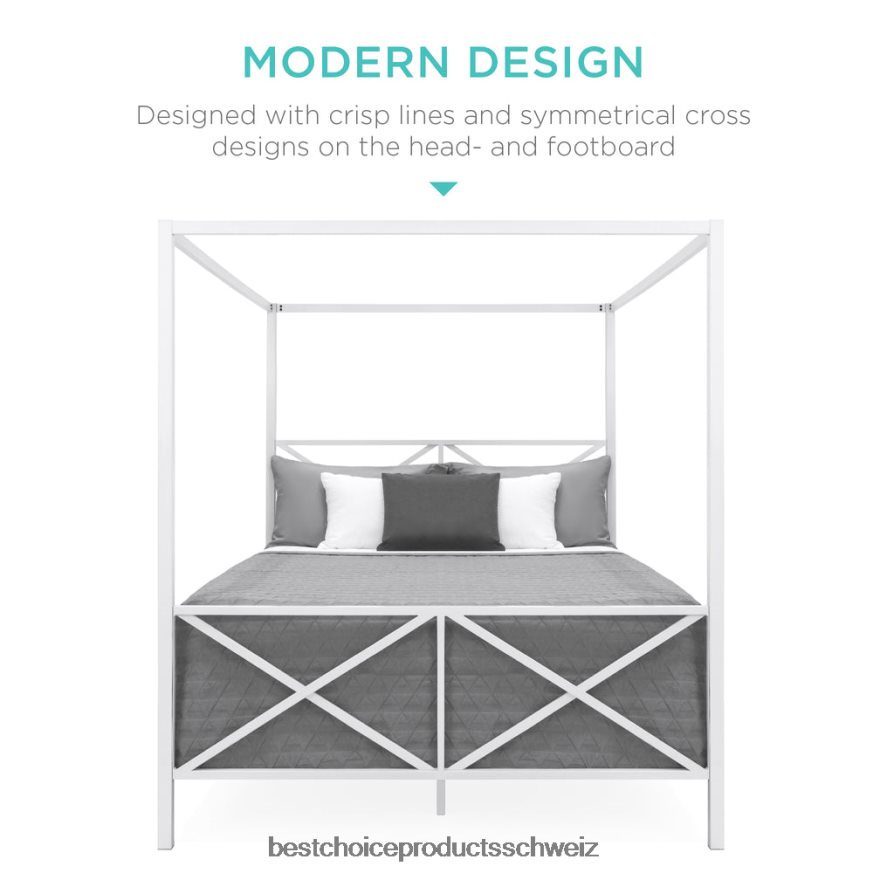 Best Choice Products Modernes 4-Pfosten-Queensize-Himmelbett aus Metall mit Kopf- und Fußteil Weiß 2JD0221300