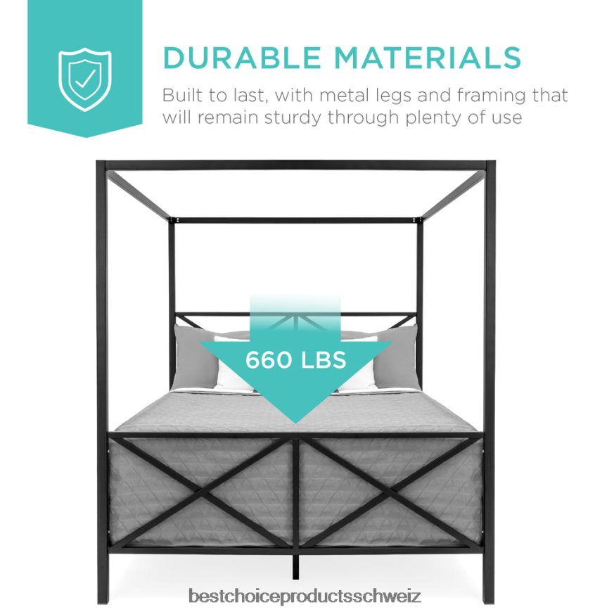 Best Choice Products Modernes 4-Pfosten-Queensize-Himmelbett aus Metall mit Kopf- und Fußteil Weiß 2JD0221300