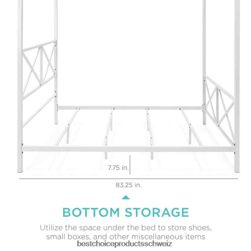 Best Choice Products Modernes 4-Pfosten-Queensize-Himmelbett aus Metall mit Kopf- und Fußteil Weiß 2JD0221300