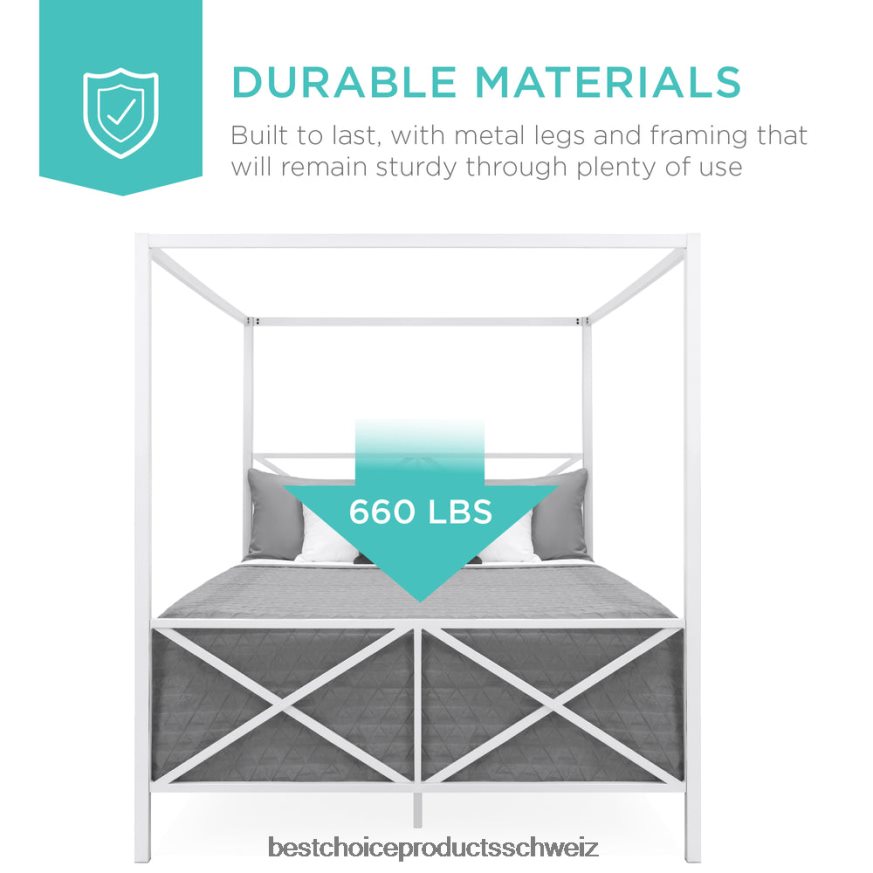 Best Choice Products Modernes 4-Pfosten-Queensize-Himmelbett aus Metall mit Kopf- und Fußteil Weiß 2JD0221300