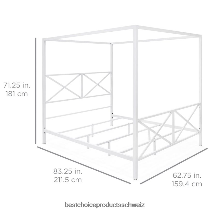 Best Choice Products Modernes 4-Pfosten-Queensize-Himmelbett aus Metall mit Kopf- und Fußteil Weiß 2JD0221300