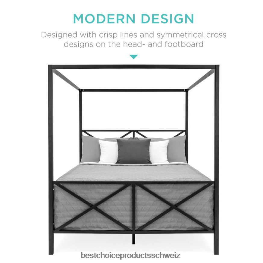 Best Choice Products Modernes 4-Pfosten-Queensize-Himmelbett aus Metall mit Kopf- und Fußteil Weiß 2JD0221300