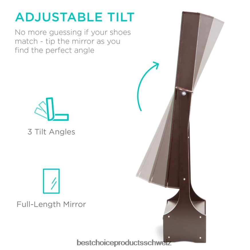 Best Choice Products Steh-Schmuckschrank mit LED-Spiegel und Innen- und Außenbeleuchtung braun 2JD0221183