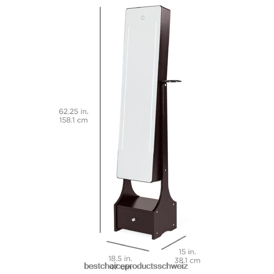 Best Choice Products Steh-Schmuckschrank mit LED-Spiegel und Innen- und Außenbeleuchtung braun 2JD0221183