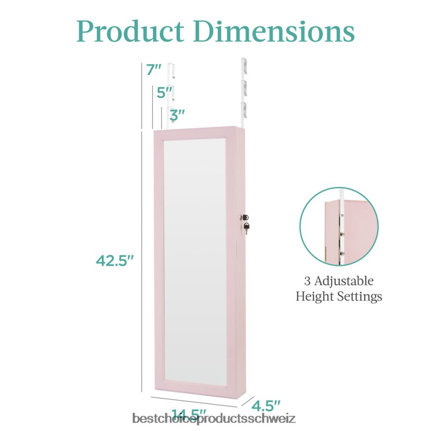 Best Choice Products Tür-/Wandmontagespiegel, Schmuckschrank, Schrank mit Innenspiegel und LED-Leuchten Altrosa 2JD022604