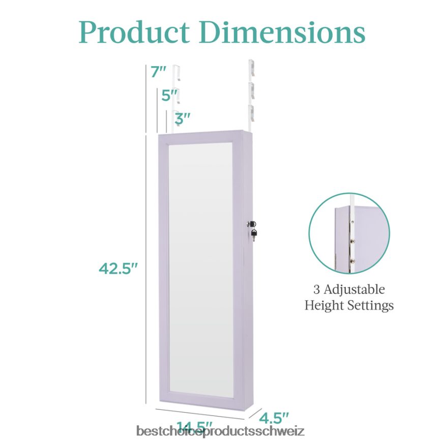 Best Choice Products Tür-/Wandmontagespiegel, Schmuckschrank, Schrank mit Innenspiegel und LED-Leuchten Lavendel 2JD022599