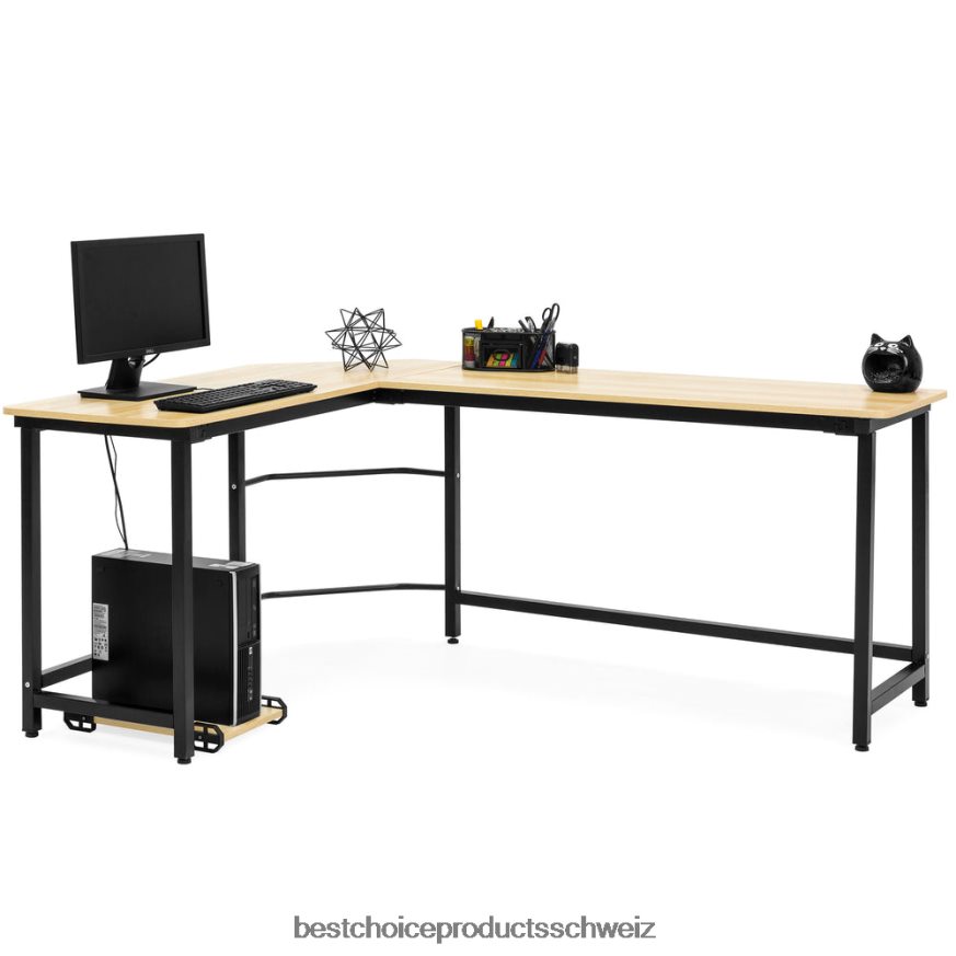 Best Choice Products Moderner L-förmiger Eck-Computertisch, Arbeitsstation mit CPU-Ständer braun 2JD022363