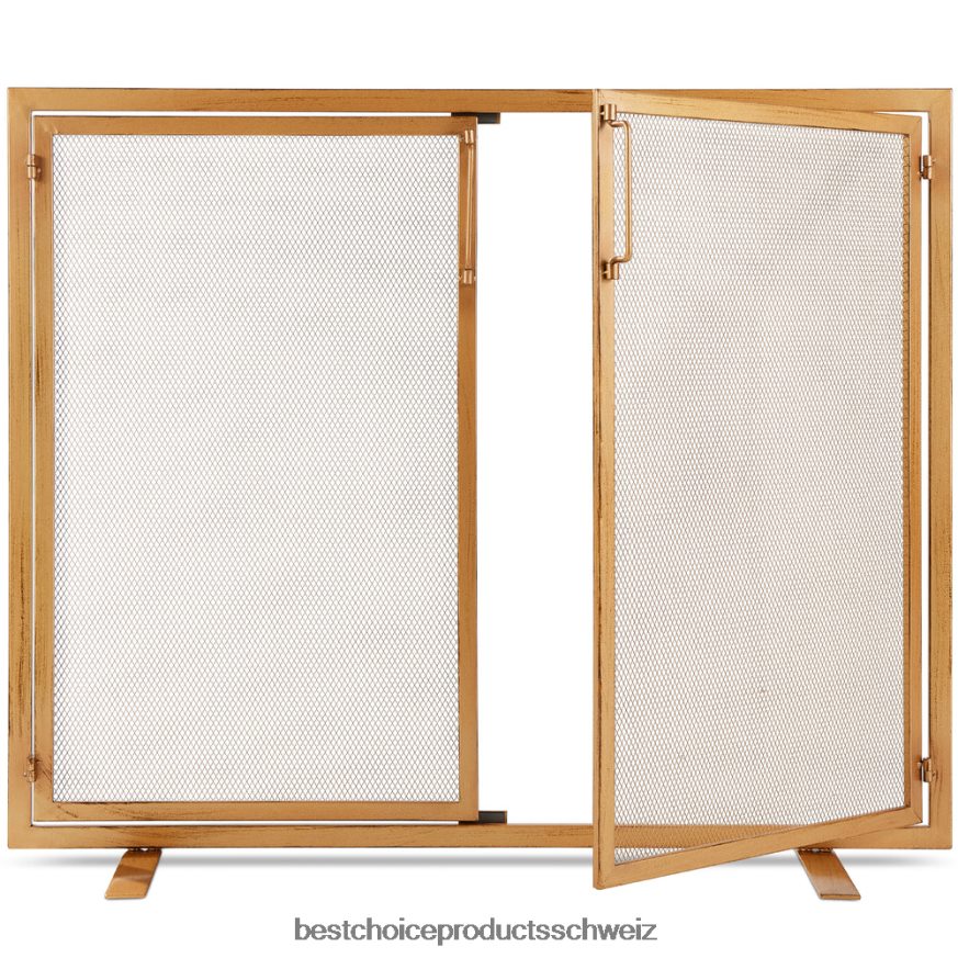 Best Choice Products 2-türiger Kaminschirm aus Schmiedeeisen mit magnetischen Türen Gold 2JD022353