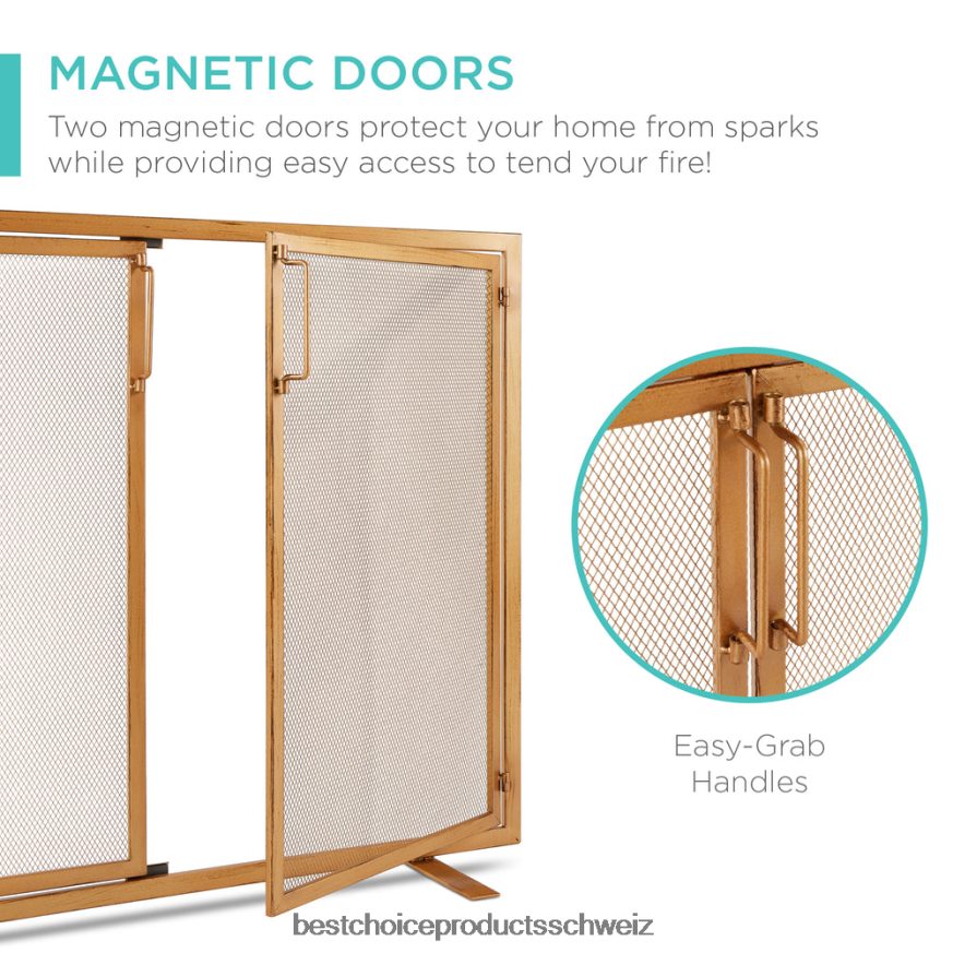 Best Choice Products 2-türiger Kaminschirm aus Schmiedeeisen mit magnetischen Türen Gold 2JD022353