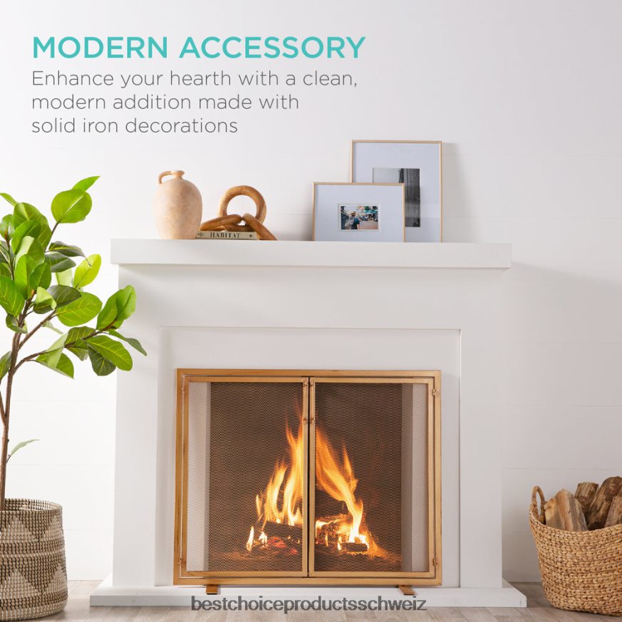 Best Choice Products 2-türiger Kaminschirm aus Schmiedeeisen mit magnetischen Türen Gold 2JD022353