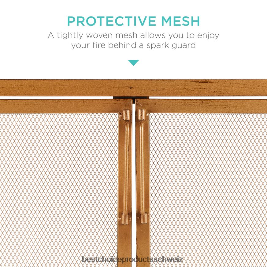 Best Choice Products 2-türiger Kaminschirm aus Schmiedeeisen mit magnetischen Türen Gold 2JD022353