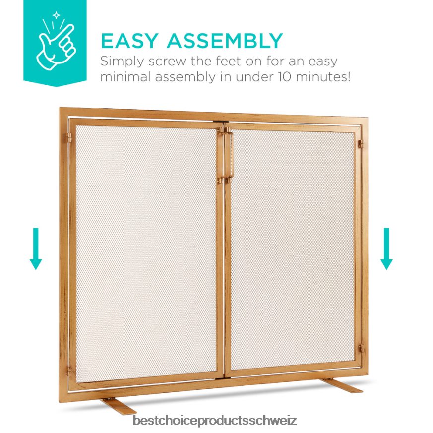 Best Choice Products 2-türiger Kaminschirm aus Schmiedeeisen mit magnetischen Türen Gold 2JD022353