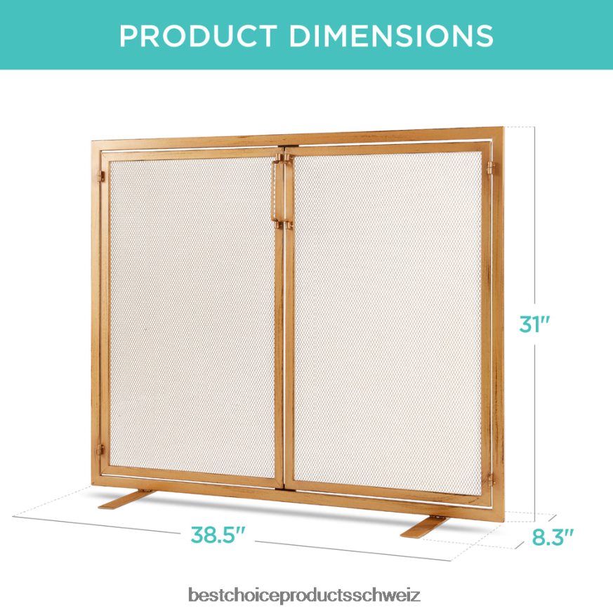 Best Choice Products 2-türiger Kaminschirm aus Schmiedeeisen mit magnetischen Türen Gold 2JD022353