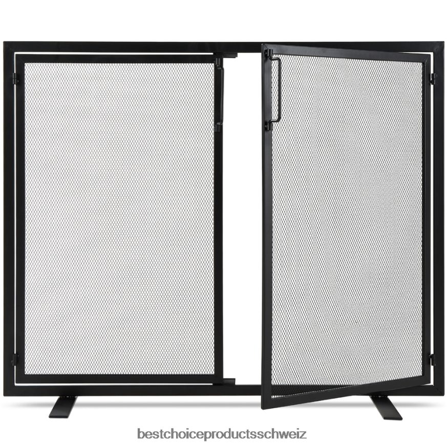 Best Choice Products 2-türiger Kaminschirm aus Schmiedeeisen mit magnetischen Türen Schwarz 2JD022354