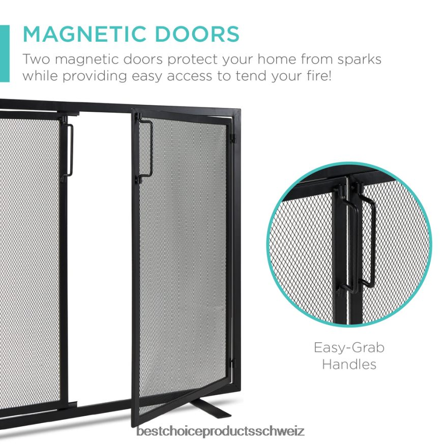 Best Choice Products 2-türiger Kaminschirm aus Schmiedeeisen mit magnetischen Türen Schwarz 2JD022354