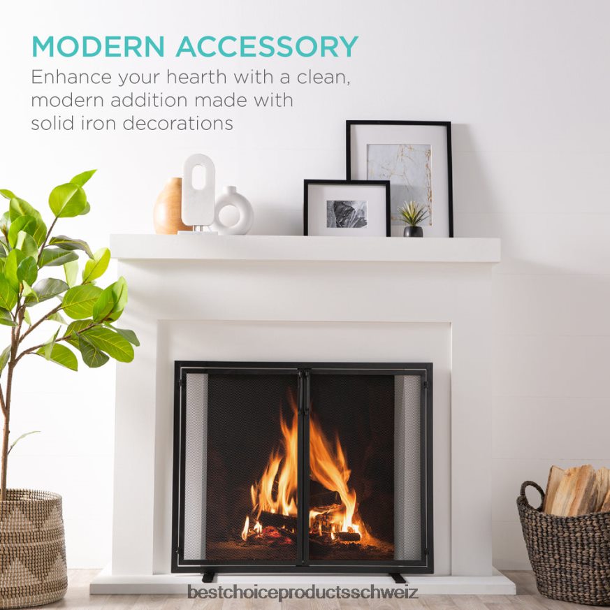 Best Choice Products 2-türiger Kaminschirm aus Schmiedeeisen mit magnetischen Türen Schwarz 2JD022354
