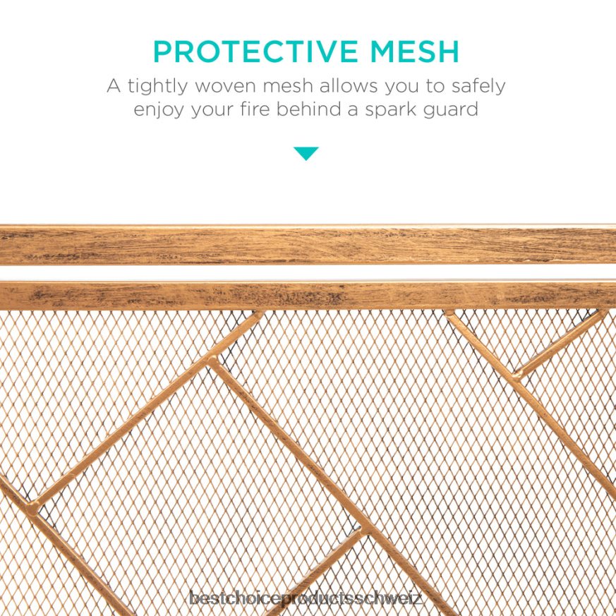 Best Choice Products 2-teiliger geometrischer Kaminschirm aus Schmiedeeisen mit magnetischen Türen Gold 2JD022714